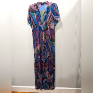 Zara Multicolor Pink Blue Green Paisley Maxi Dress